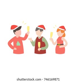 Group of people celebrating Christmas, vector illustration.