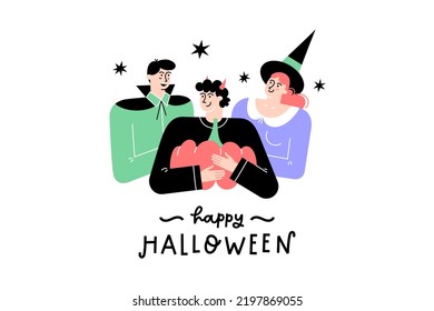 Grupo de personas celebrando la festividad de Halloween con disfraces de Masquerade. Ilustración del vector