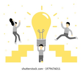 Group of people celebrating a new idea cartoon vector. Creative thinking, new idea concept