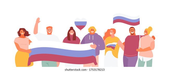 Group of People celebrating Russia day. National holiday and national unity