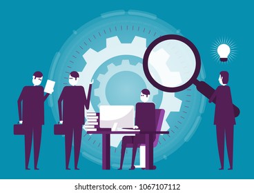 group of people character are thinking over ideas prepare a business project startup a vector business illustration. rise of the job to success, flat business person analysis