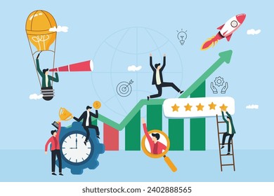 Group of people characters are thinking over an idea. prepare a business project start up. rise of the career to success. Vector Illustration.