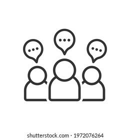 group people with chat bubble icon. isolated in white. outline. together