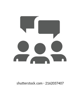 Gruppe von Leuten und Chat Blase Symbol gesetzt. Teamwork, Sprachballon, sprechende Person füllte Vektorsymbole.