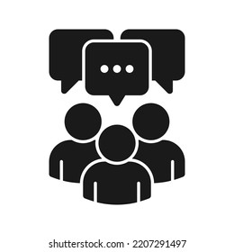 Group of people and chat bubble icon set. Teamwork, speech balloon, talking person filled vector symbol.