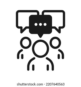 Group of people and chat bubble icon set. Teamwork, speech balloon, talking person filled vector symbol.