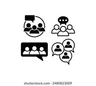 Gruppen Leute Chat Kommunikation Symbole Symbol Zeichen Vektorgrafik Design Schwarz Weiß Farbe Einfach Moderne Illustration Set