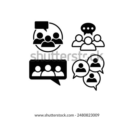 group people chat communication icons symbol sign vector design black white color simple modern illustration set