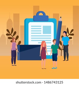 group of people with checklist characters