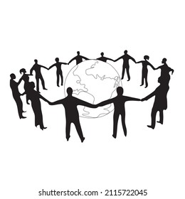 Group of people in circle. Illustrations depicts many people holding hands. This represent community and cooperation.