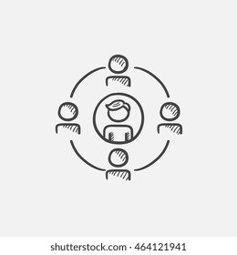 Group Of People In Circle Sketch Icon For Web, Mobile And Infographics. Hand Drawn Vector Isolated Icon.