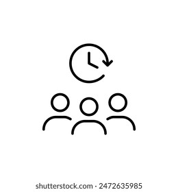 Group of people and clock. Company working hours. Corporate meeting. Pixel perfect vector icon