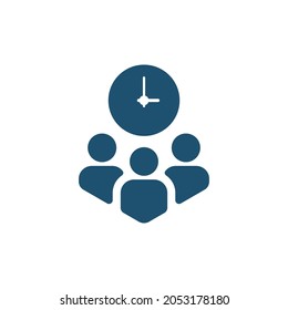 group of people and clock like meeting deadline icon. concept of meeting without delay for staff and project. flat trend modern simple date or plan logotype graphic minimal design isolated on white