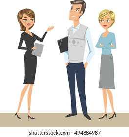 Group of people, colleagues, office workers, friends talking. Teamwork and people concept. Vector illustration, isolated on white.