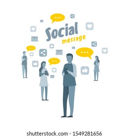 Group people communication smartphone. Social message