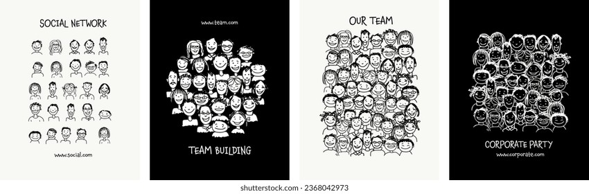 Group of people, community. Social network. Team of employees. Set for your design project - cards, banners, poster, web, print, social media, promotional materials. Vector illustration