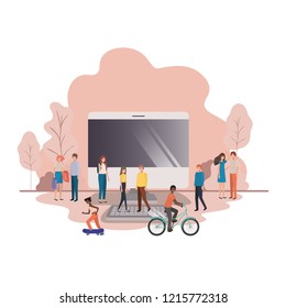 group of people with computer desktop avatar character