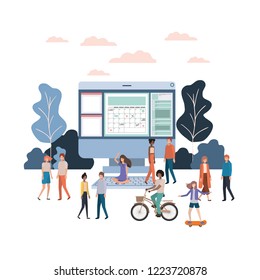 group of people with computer desktop avatar character