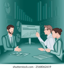 Group of people conduct stakeholder interviews to identify and understand problems in the decision-making process. 2D vector illustration.