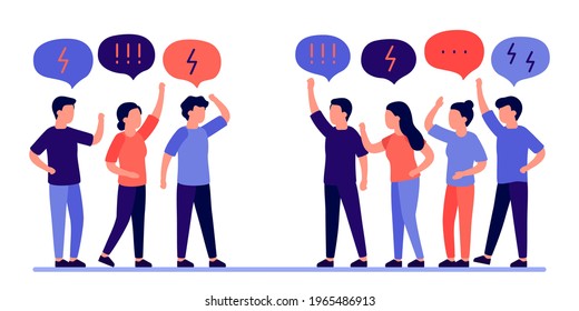 Group people in conflict quarrel and arguing. Disagreement of people in discussion, scream, abuse and bully. Vector flat illustration