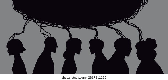 group of people connected through jung collective unconscious by tangled thoughts