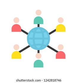 group of people connection and globe flat icon, network communication concept