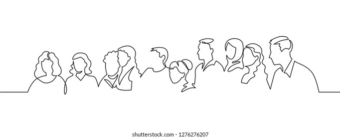 Group people continuous one line vector drawing  Family  friends hand drawn characters  Crowd standing at concert  meeting  Women   men waiting in queue  Minimalistic contour illustration