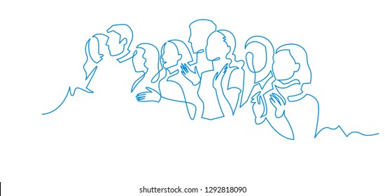 Group of people continuous one line vector drawing. Family, friends hand drawn characters. Crowd standing at concert, meeting. Women and men waiting in queue. Minimalistic contour illustration