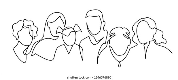 Group of people continuous one line vector drawing. People of different ages together. Family portrait