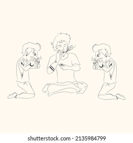 Group of people continuous one line vector drawing