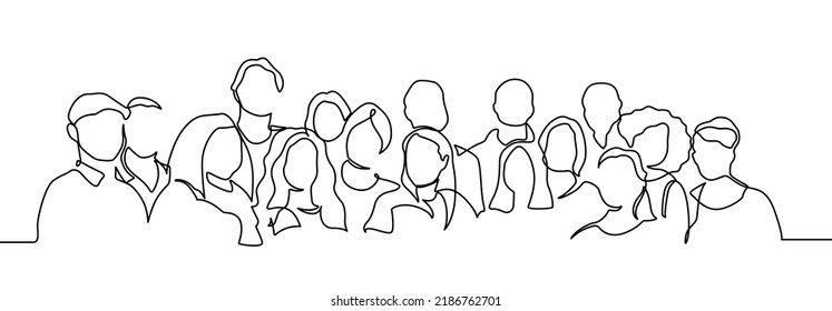 Group people continuous one line vector drawing  Family  friends hand drawn characters  Crowd standing at concert  meeting  Women   men waiting in queue  Minimalistic contour illustration  