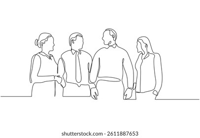 Group of people continuous one line vector drawing. Family friends hand drawn characters, Continuous line drawing of business people group.