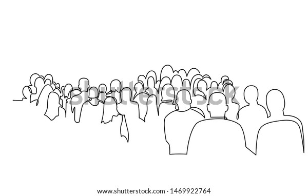 連続する1行のベクター画像のグループ 客席のシルエット手描きの文字 群衆が合流して待ち合わせた 女や男が列に並んで待っている ミニマリズムの輪郭イラスト のベクター画像素材 ロイヤリティフリー