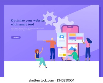 Group People create dashboard for website development and interact with graphs. Modern vector design concept illustration of Seo Optimization and data analytic, business solutions. digital marketing