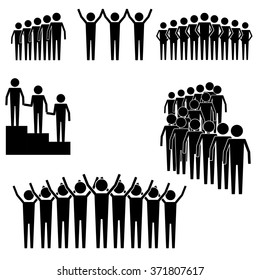group of people and crowd gathering and lining up to lead info graphic icon vector sign symbol pictogram - Shutterstock ID 371807617