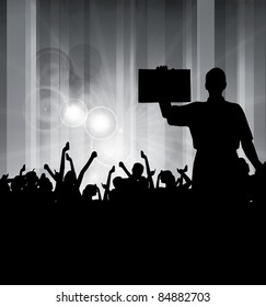 Grupo de personas. Multitud frente a un escenario. Vector