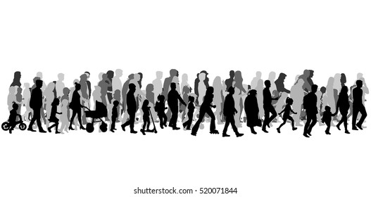 Group Of People. Crowd Of People Silhouettes.