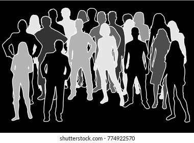 Group of people. Crowd of people silhouettes.