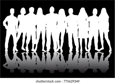 Group of people. Crowd of people silhouettes.