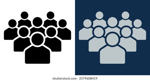 Group of people or crowd. Symbol of a team, society, community, or social network.
