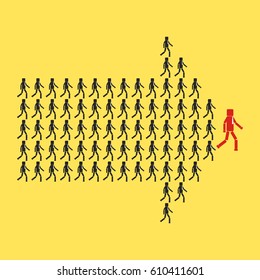 Group of people crowded in arrow symbol. Way to success business concept. Leadership concept. Vector illustration
