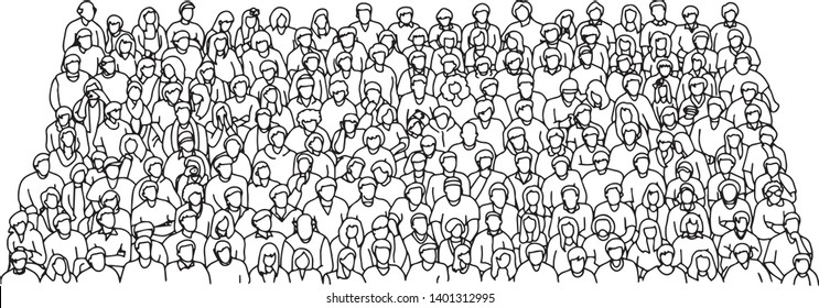 group of people crowded on stadium vector illustration sketch doodle hand drawn with black lines isolated on white background