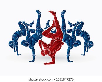 Group of people dancing, Dancing action, dancer training designed using grunge brush graphic vector.