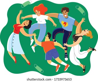 Group of people are dancing to celebrate the end of corona virus quarantine.