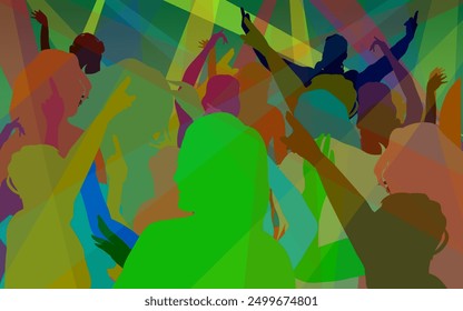 a group of people dancing in a disco club with colorful lights