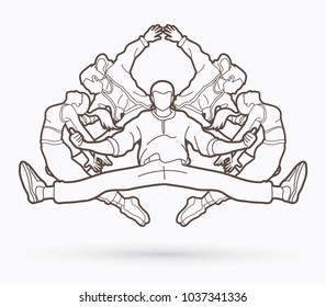 Group of people dancing, Hip hop, Street Dance, B Boy mix composition outline graphic vector.