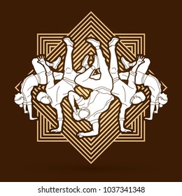 Group of people dancing, Hip hop, Street Dance, B Boy mix composition designed on line square background graphic vector.