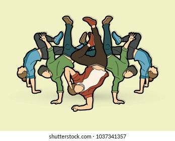 Group of people dancing, Hip hop, Street Dance, B Boy mix composition graphic vector.