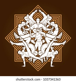 Group of people dancing, Hip hop, Street Dance, B Boy mix composition designed on line square background graphic vector.