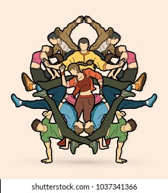 Group Of People Dancing, Hip Hop, Street Dance, B Boy Mix Composition Graphic Vector.